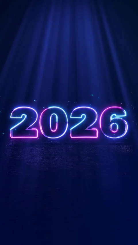 Christmas poster Blue 2026 3D style new digits electronic technology. New year Stock Footage 333909211