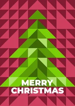 Christmas poster.  Mosaic of triangles, image of a Christmas tree. Stock Illustration
