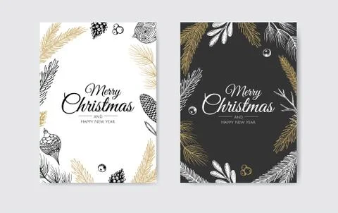 Christmas Poster set. Vector illustration of Christmas Background with branches Stock Illustration