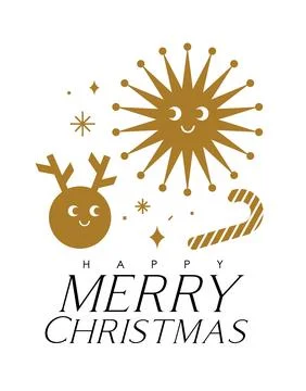 Christmas poster with smiling elements beige color イラスト素材