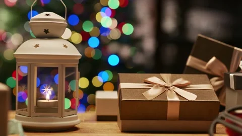 Christmas present and lights Stock Footage 143803924