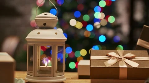 Christmas present and lights Stockbeeldmateriaal 143804010