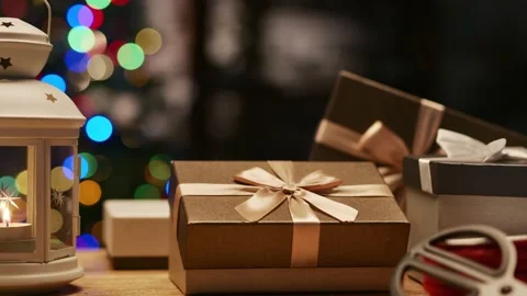 Christmas present and lights Stock Footage 143804011
