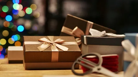 Christmas present and lights Stock Footage 143804845