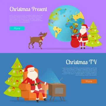Christmas Present and TV Programme with Santa Stock-Illustration