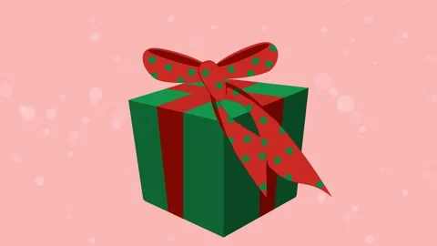 Christmas present with a bow appears and wiggles against a snowy pink background Vídeo Stock 322508266