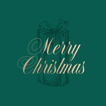 Christmas Present Box Abstract Vector Retro Label, Sign or Card Template. Hand Stock Illustration