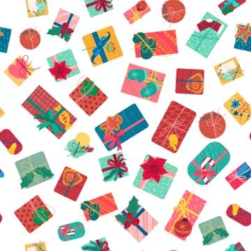Christmas present boxes with ribbons seamless pattern Stock Illustration