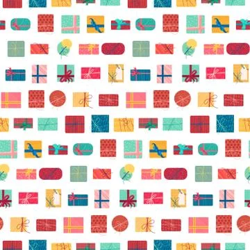 Christmas present boxes with ribbons seamless pattern Illustrazione stock