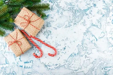 Christmas present with candy canes Stock Photos