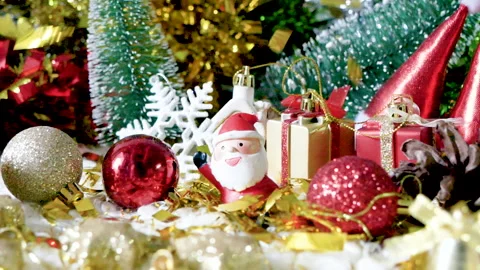 Christmas present gift box under bauble christmas tree decorated holiday Stock Footage 292045916