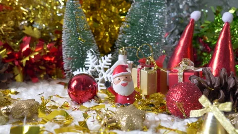 Christmas present gift box under bauble christmas tree decorated holiday Stock Footage 292046542