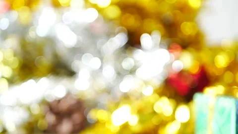Christmas present gift box under bauble christmas tree decorated holiday Stock Footage 292053872