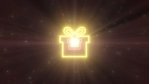 Christmas Present Gift Shape Outline Winter Holiday Neon Light Tunnel Stock Footage 166545883