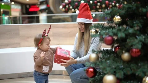 Christmas present Opening Stock Footage 222543186