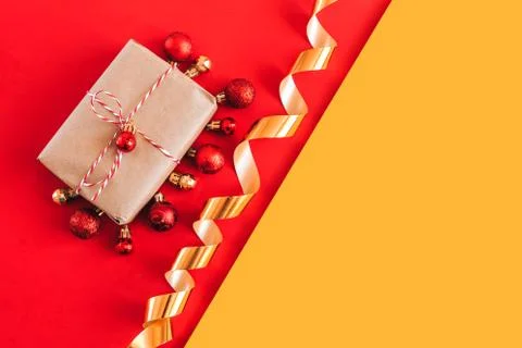 Christmas present on red background Stock Photos