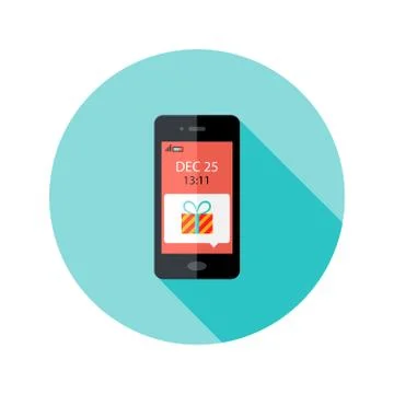 Christmas Present Smartphone Notification Circle Flat Icon Stock Illustration