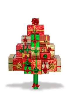 Christmas present tree isolated on white Stock Photos