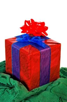 Christmas Present With Two Bows Stock Photos