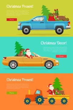 Christmas Present Vector Web Banner with Santa Stock Illustration