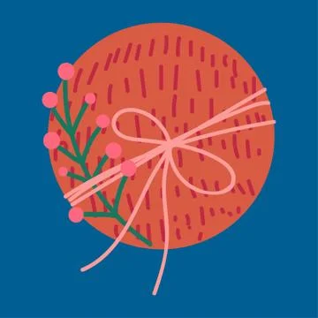 Christmas present in wrapping paper flat vector illustration Stock Illustration
