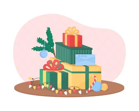 Christmas presents 2D vector isolated illustration Illustrazione stock