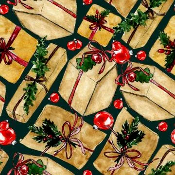 Christmas presents and balls pattern Stock Illustration