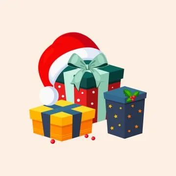 Christmas Presents and Hat. Vector Illustration Stock Illustration