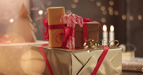 Christmas presents in beautiful boxes Stock Footage 81916101