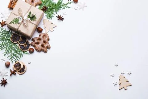 Christmas presents composition on white background Stock Photos