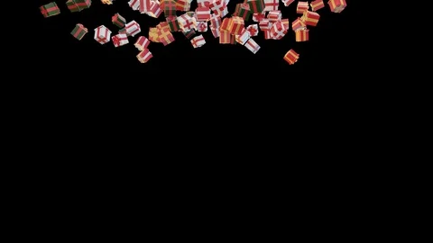 Christmas presents falling down on black background Video stock 116901750