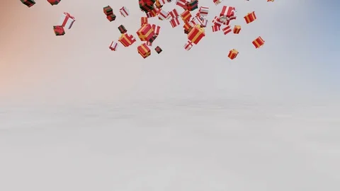 Christmas presents falling down to the floor on white background Video stock 116900562