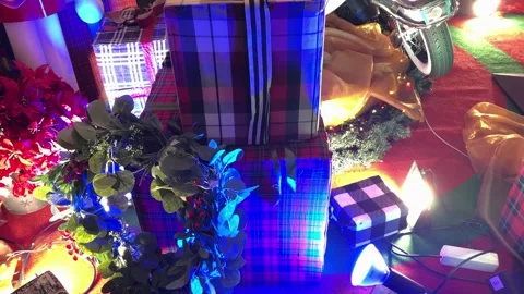 Christmas presents gift box display with beautiful twinkle lights 스톡 동영상 294935307