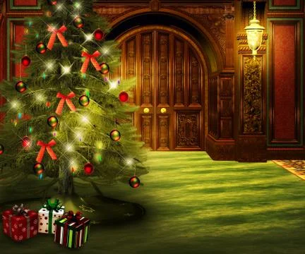 Christmas presents interior backdrop Illustrazione stock