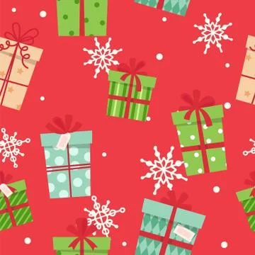 Christmas presents seamless pattern, different boxes with ribbons. Vector Stock Illustration