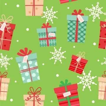 Christmas presents seamless pattern, different boxes with ribbons. Vector 스톡 일러스트