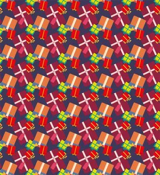 Christmas presents seamless pattern flat style vector design on a dark backgr Stock Illustration