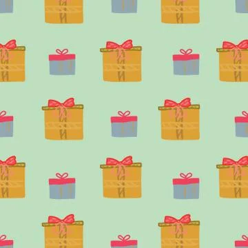 Christmas presents seamless pattern on mint green background Stock Illustration