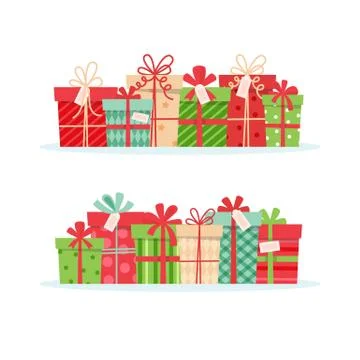 Christmas presents set, different boxes with ribbons, Vector illustration in Illustrazione stock