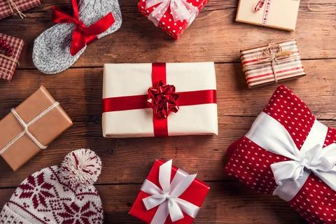 Christmas presents on a table Stock Photos