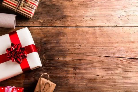 Christmas presents on a table Foto stock