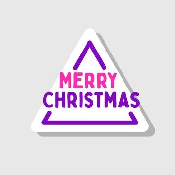 For christmas presents. Triangular white sticker Merry christmas. Ilustración de archivo