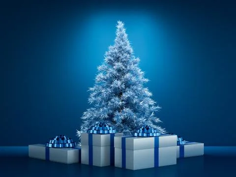 Christmas presents under the Christmas tree. 3d illustration, 3d rendering. Stock Illustration