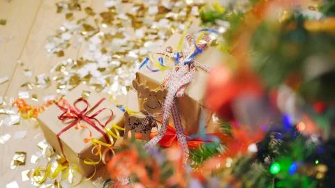 Christmas presents under a tree Stock Photos