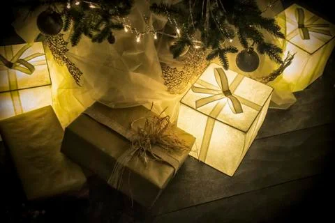 Christmas Presents under a Tree Stock Photos