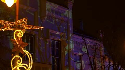 Christmas projection mapping on historic building facade Video stock 334735369