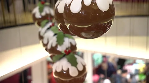 Christmas Pudding decoration in the mall. Stock Footage 259664016