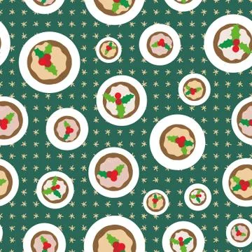 Christmas pudding plates seamless vector pattern Stock Illustration