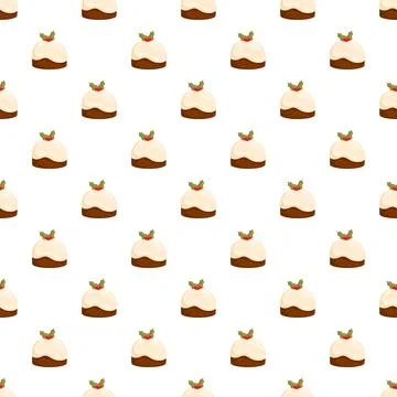 Christmas pudding seamless pattern repeating traditional holiday dessert Stock Illustration