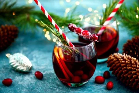 Christmas punch on a winter table Stock Photos